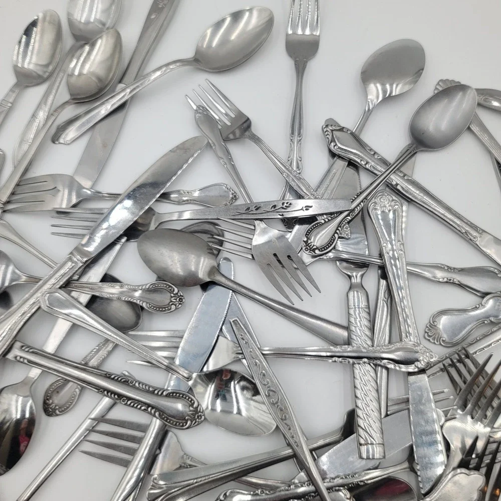 55pc Mixed Bulk Lot Stainless Flatware Assorted Silverware for Crafts Upcycling